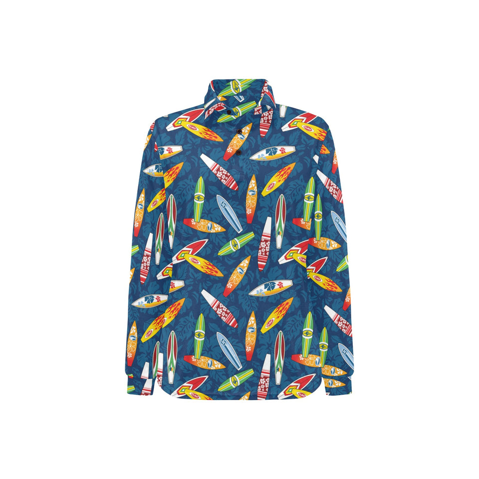 Surfboard Pattern Print Design 01 Women's Long Sleeve Polo Shirt