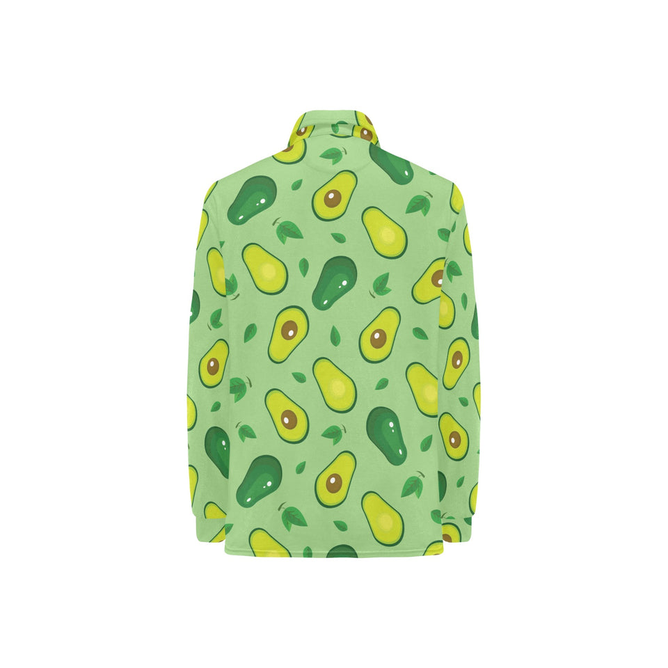 Avocado pattern green background Women's Long Sleeve Polo Shirt