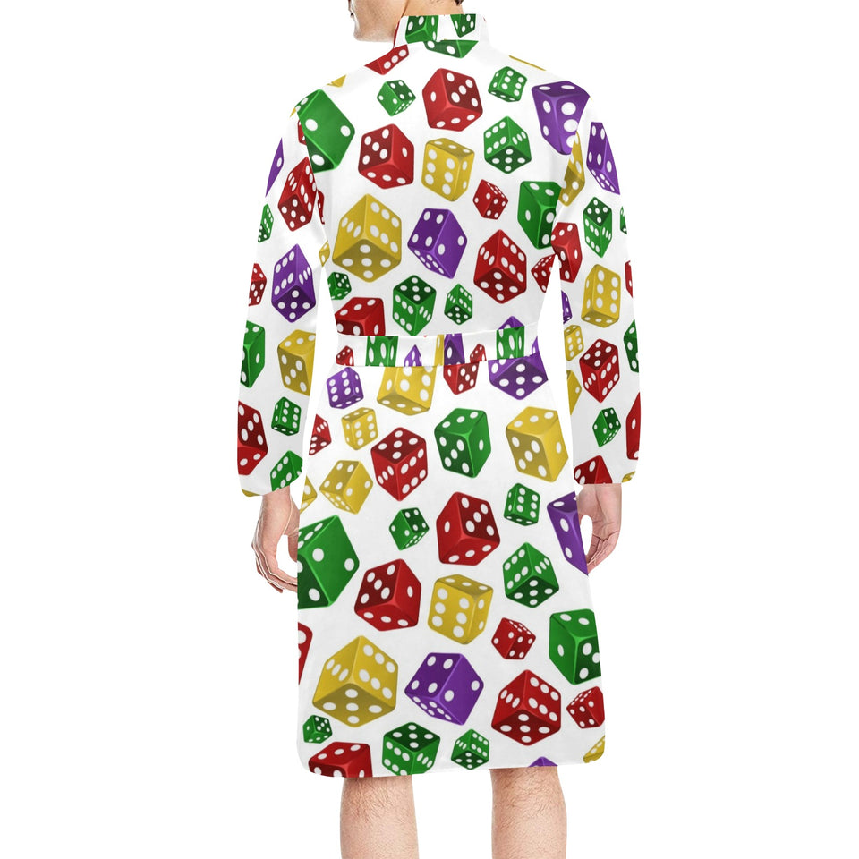 Dice Pattern Print Design 03 Men's Long Sleeve Belted Night Robe