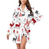 Deer tree snowflakes chrismas pattern Women's Long Sleeve Belted Night Robe