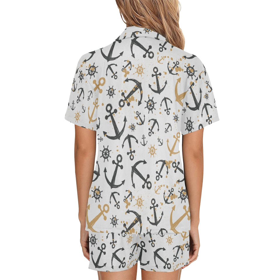 Anchors Rudders pattern Women's V-Neck Short Pajama Set
