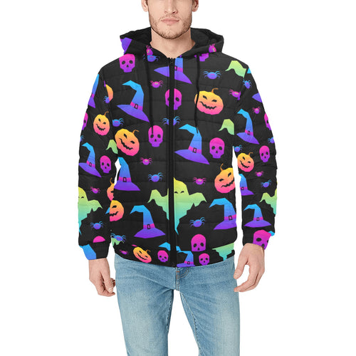 Colorful halloween background Men's Padded Hooded Jacket