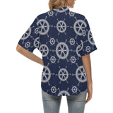 nautical steering wheel design pattern Women's All Over Print Hawaiian Shirt