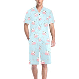 Cute cow flower pattern Men's V-Neck Short Pajama Set