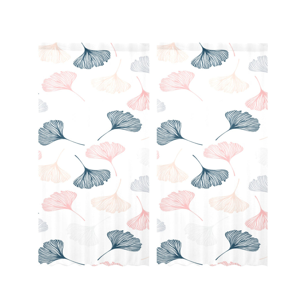 Black Gray Cream coral ginkgo leaves pattern Gauze Curtain
