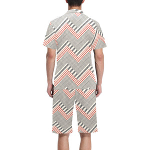 zigzag chevron striped pattern Men's V-Neck Short Pajama Set