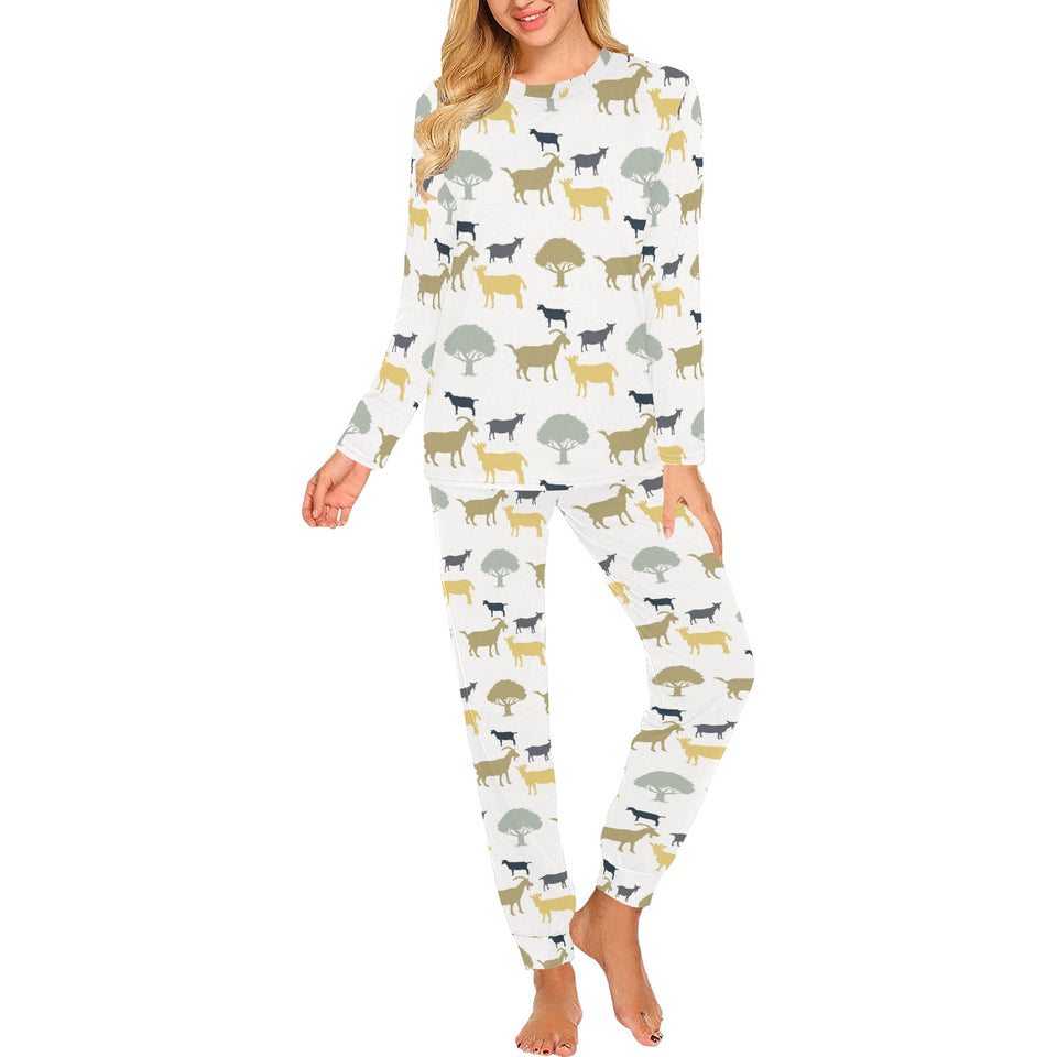 Silhouettes of goat and tree pattern Women's All Over Print Pajama Set