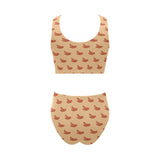 Sausage Pattern Print Design 03 Chest Bowknot High Waisted Bikini Swimsuit