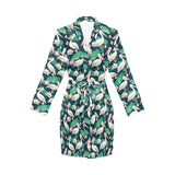 Pelican Pattern Print Design 03 Women's Long Sleeve Belted Night Robe