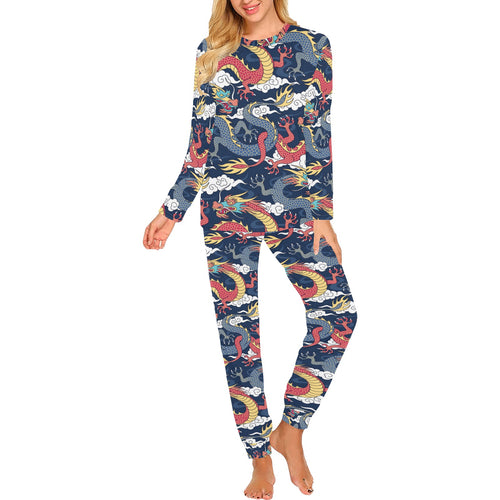 Blue red dragon cloud pattern Women's All Over Print Pajama Set