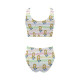 Cute hand drawn mermaid Chest Bowknot High Waisted Bikini Swimsuit