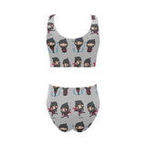 Cute ninja pattern Chest Bowknot High Waisted Bikini Swimsuit