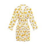 Fried Eggs Pattern Print Design 02 Women's Long Sleeve Belted Night Robe