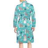 Christmas cute siberian husky puppie pattern Men's Long Sleeve Belted Night Robe