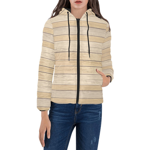 Wood Printed Pattern Print Design 01 Women's Padded Hooded Jacket