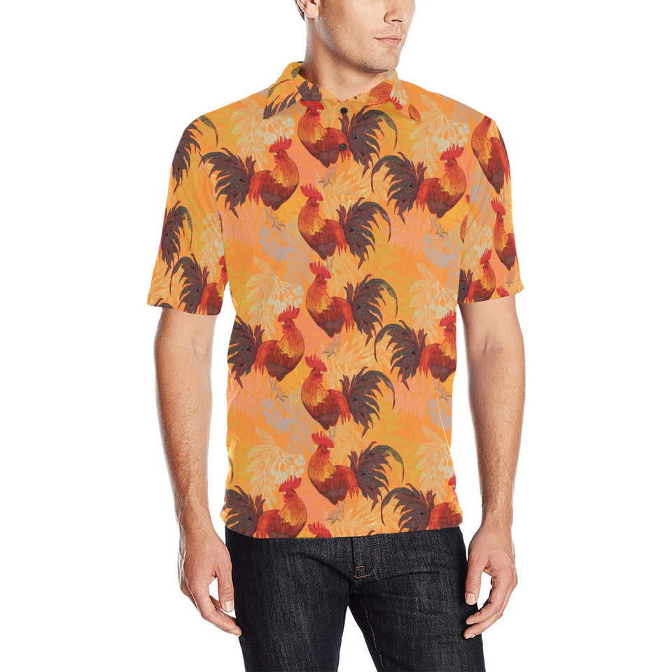 red rooster chicken cock pattern Men's All Over Print Polo Shirt
