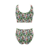 Hummingbird Pattern Print Design 05 Chest Bowknot High Waisted Bikini Swimsuit