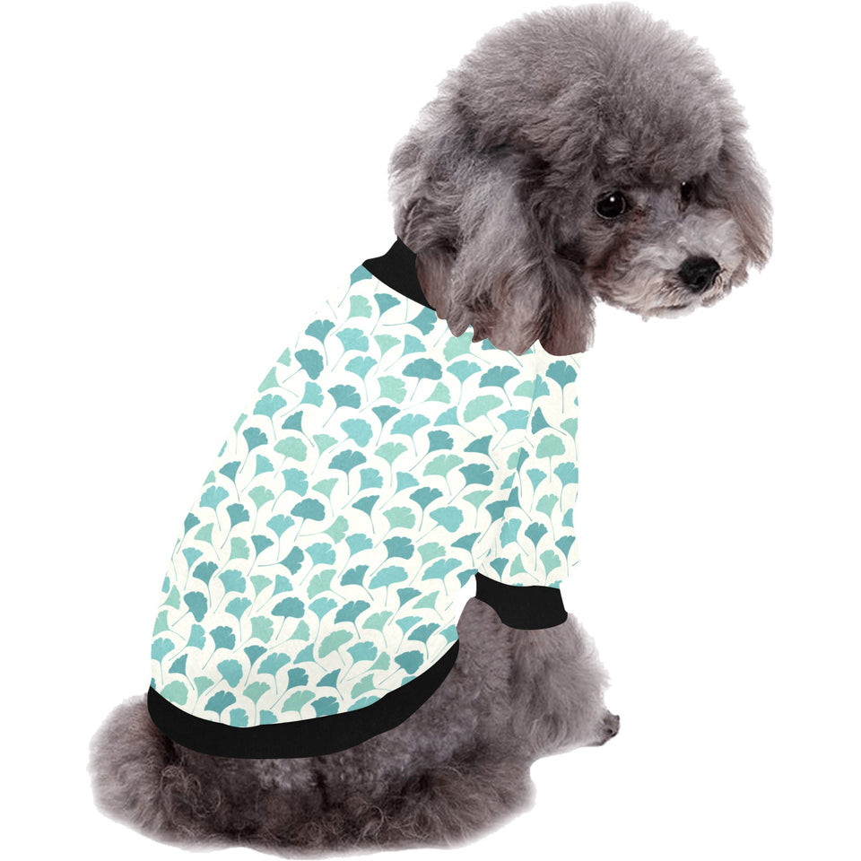 Green ginkgo leaves pattern All Over Print Pet Dog Round Neck Fuzzy Shirt