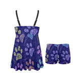 Dog Paws Pattern Print Design 02 Chest Sexy Pleated Two Piece Swim Dress
