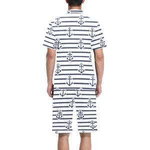 Anchor rope nautical pattern Men's V-Neck Short Pajama Set