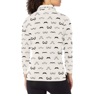 Mustache Beard Pattern Print Design 05 Women's Long Sleeve Polo Shirt