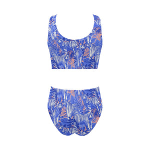 white bengal tigers pattern Chest Bowknot High Waisted Bikini Swimsuit