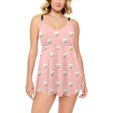 Cute hamster cheese pattern pink background Chest Sexy Pleated Two Piece Swim Dress