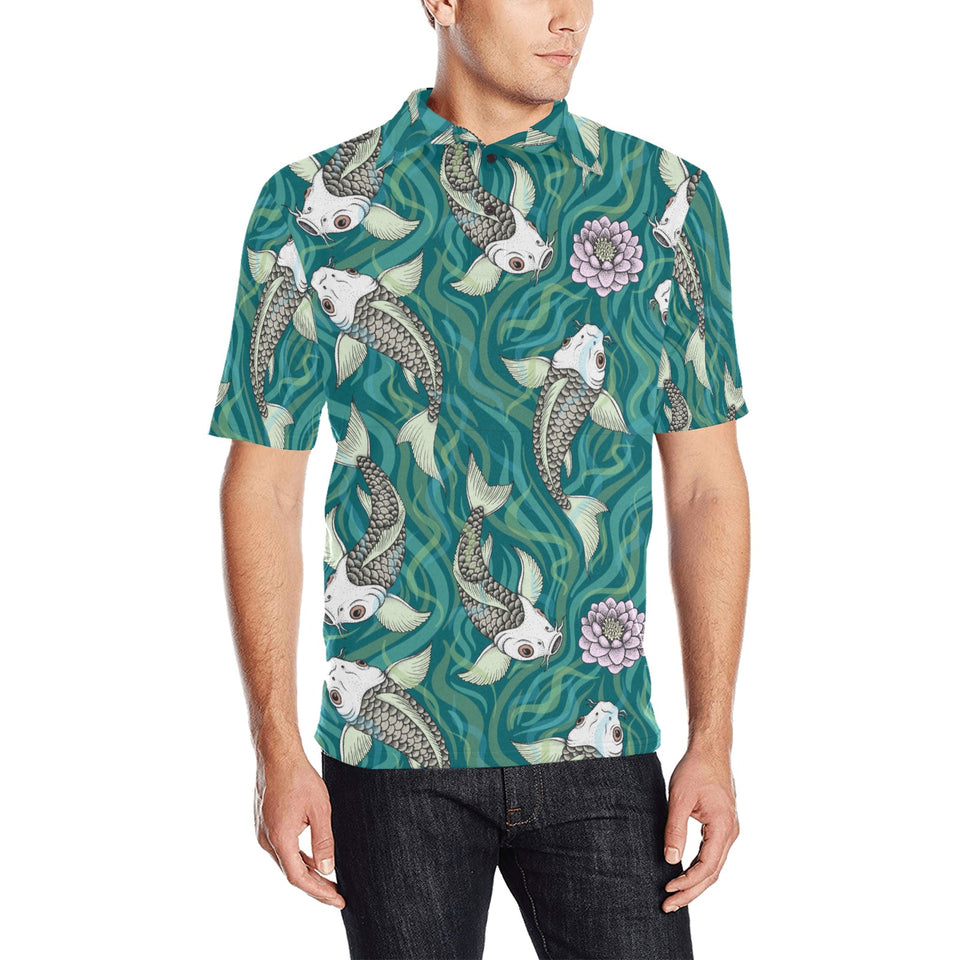 Koi Fish Carp Fish lotus pattern Men's All Over Print Polo Shirt