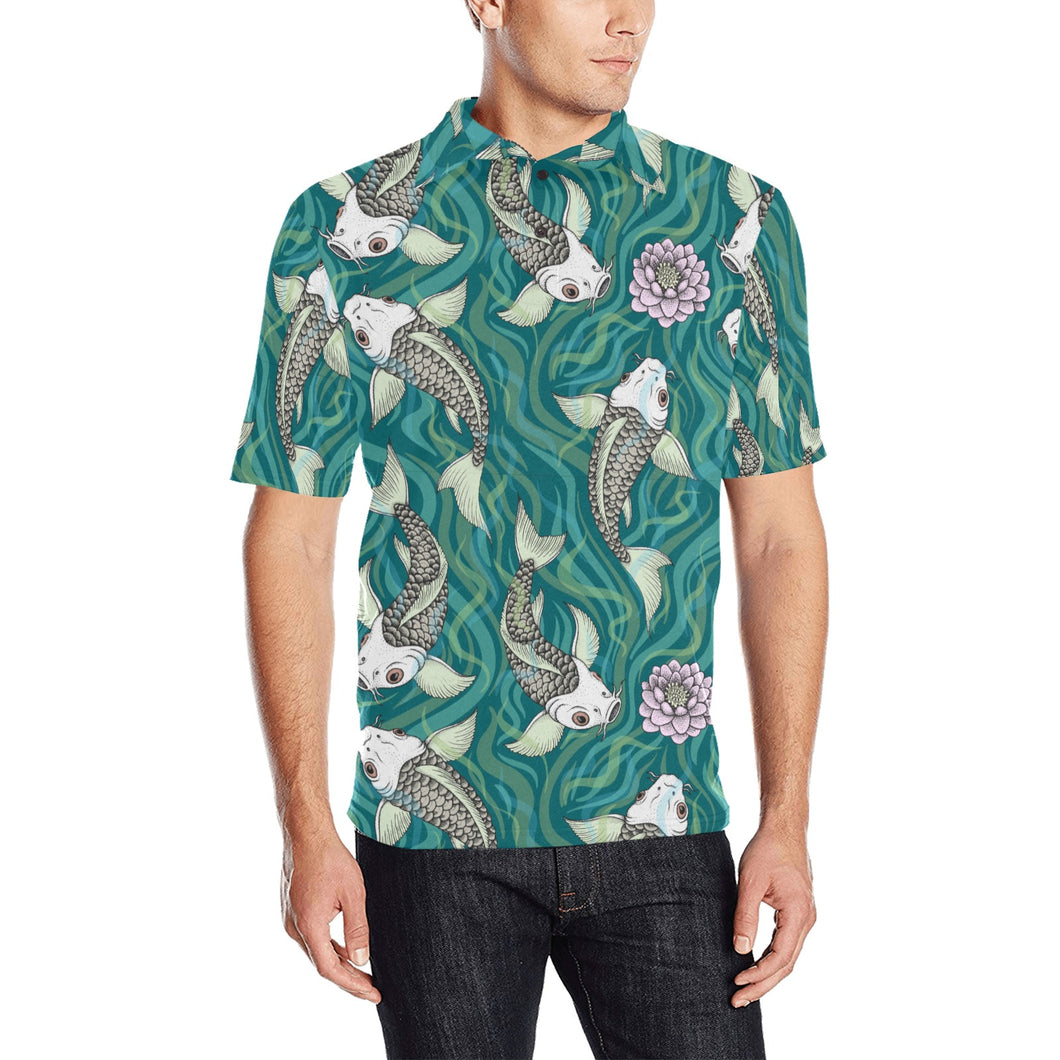 Koi Fish Carp Fish lotus pattern Men's All Over Print Polo Shirt