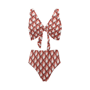Fire flame symbol design pattern Chest Bowknot High Waisted Bikini Swimsuit