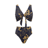 Gold dragon pattern Chest Bowknot High Waisted Bikini Swimsuit