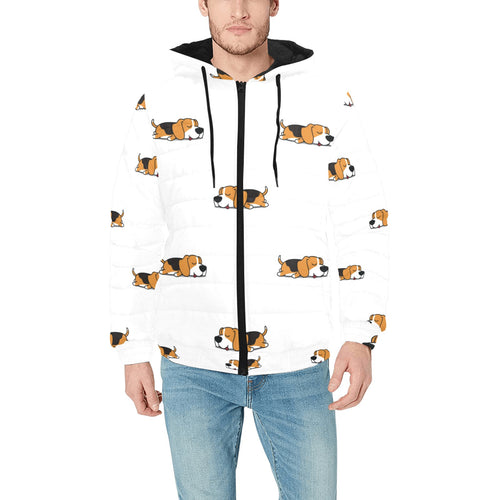 Cute beagle dog sleeping pattern Men's Padded Hooded Jacket