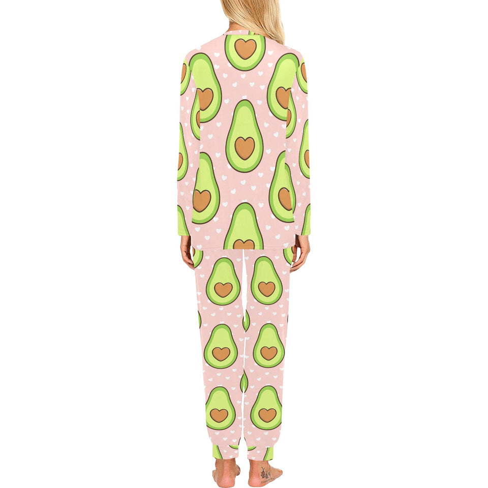 Avocado heart pink background Women's All Over Print Pajama Set