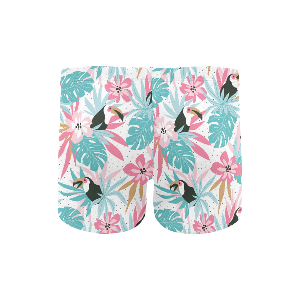 Toucan tropical flower leave pattern Men's Swimming Trunks