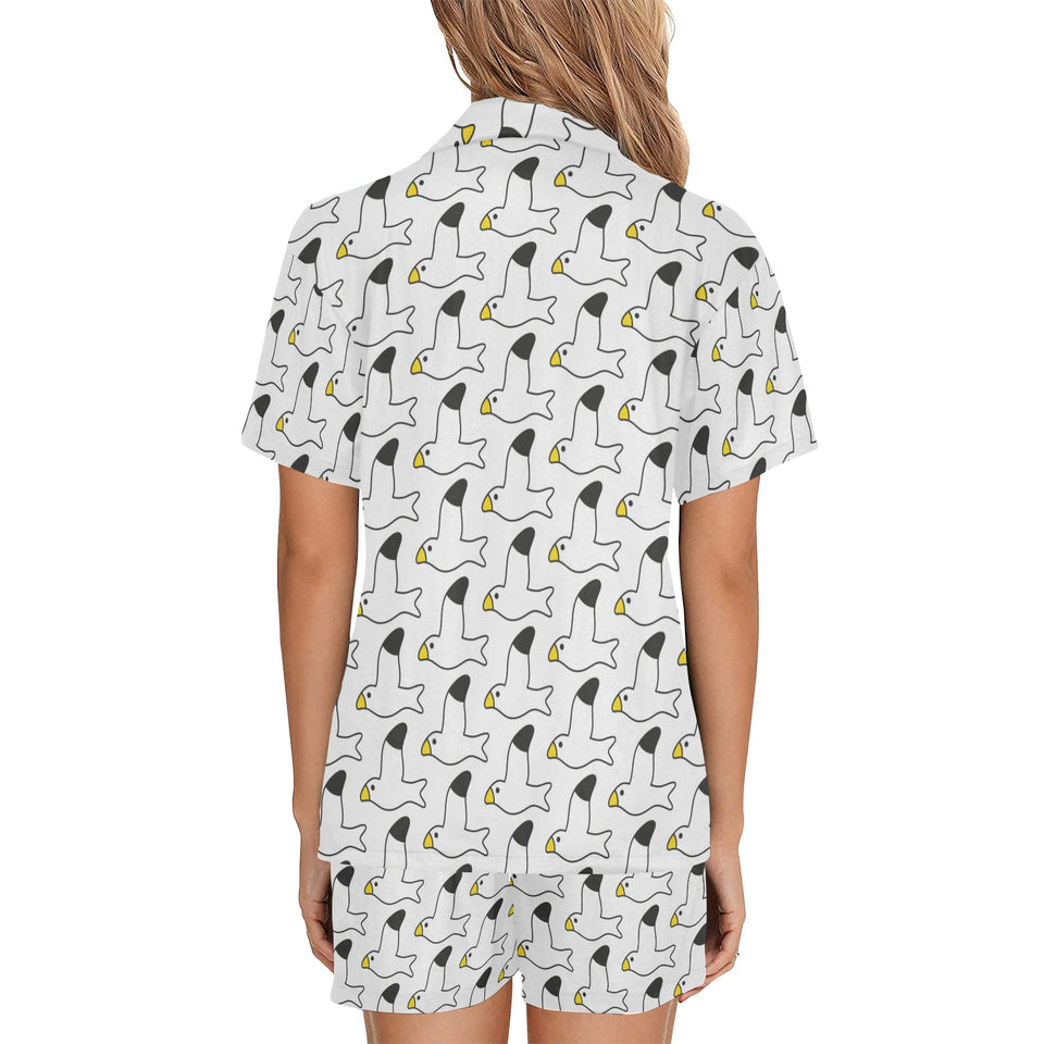 Seagull Pattern Print Design 05 Women's V-Neck Short Pajama Set