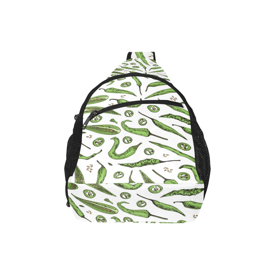 Hand drawn sketch style green Chili peppers patter All Over Print Chest Bag
