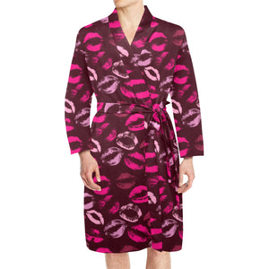 Lips Pattern Print Design 03 Men's Long Sleeve Belted Night Robe