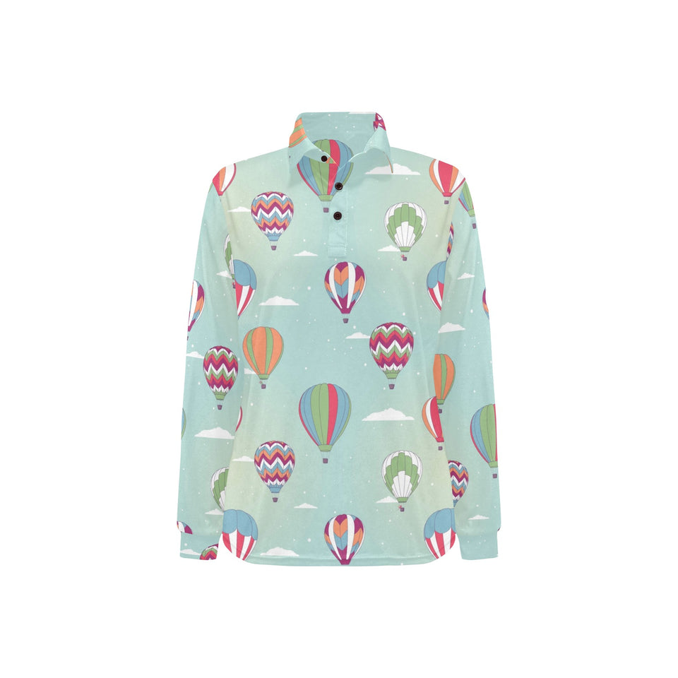 Hot Air Balloon design Pattern Women's Long Sleeve Polo Shirt