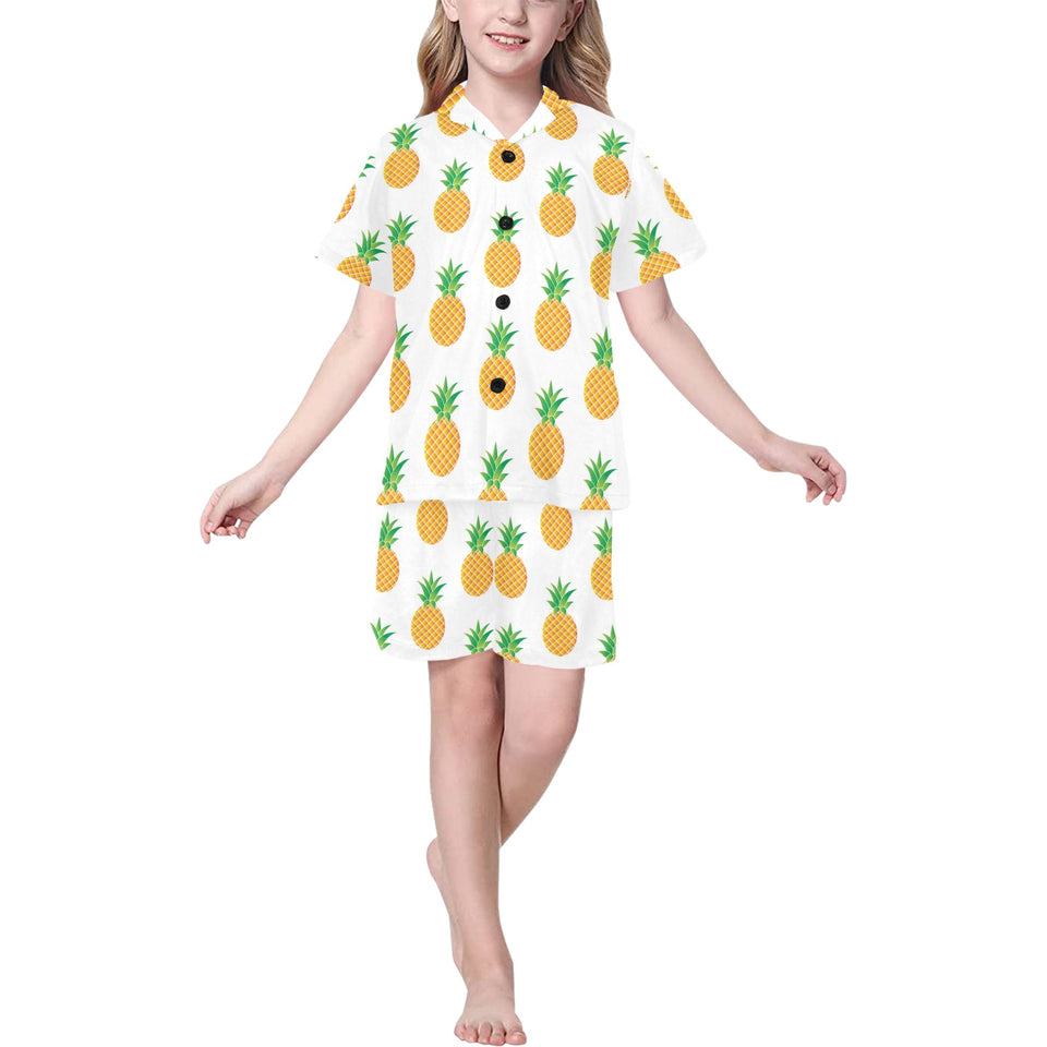 Pineapples pattern Kids' Boys' Girls' V-Neck Short Pajama Set
