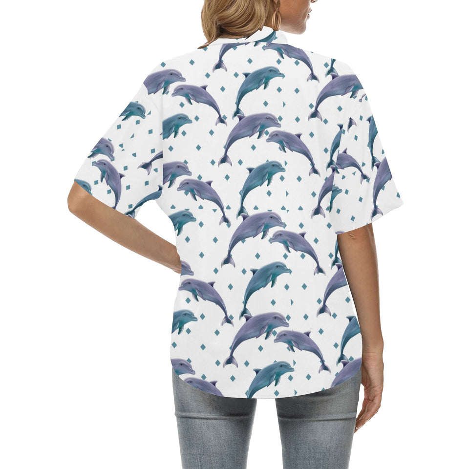 Dolphins pattern dotted background Women's All Over Print Hawaiian Shirt
