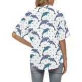 Dolphins pattern dotted background Women's All Over Print Hawaiian Shirt