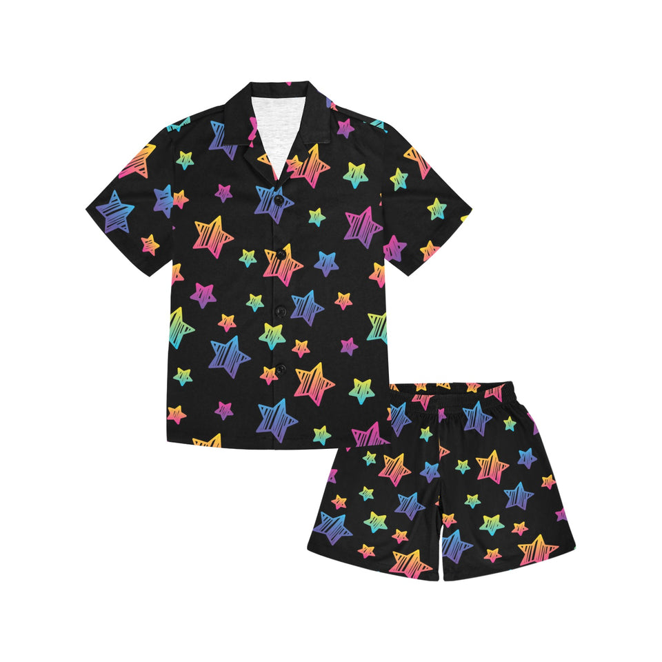 Colorful star pattern Kids' Boys' Girls' V-Neck Short Pajama Set