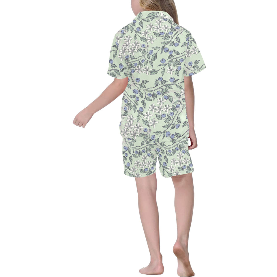 hand drawn blueberry pattern Kids' Boys' Girls' V-Neck Short Pajama Set