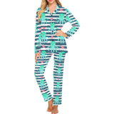 Cute octopuses heart striped background Women's Long Pajama Set