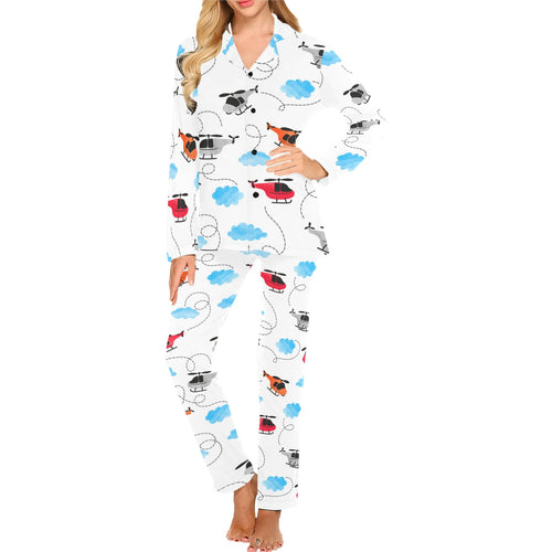 Watercolor helicopter cloud pattern Women's Long Pajama Set