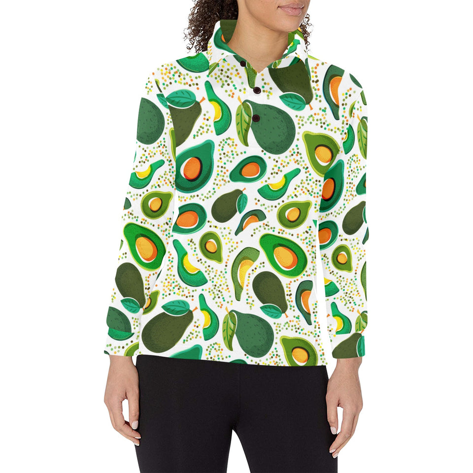Avocado design pattern Women's Long Sleeve Polo Shirt