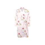 Cute Shiba Inu Dog Apple pattern Men's Long Sleeve Belted Night Robe