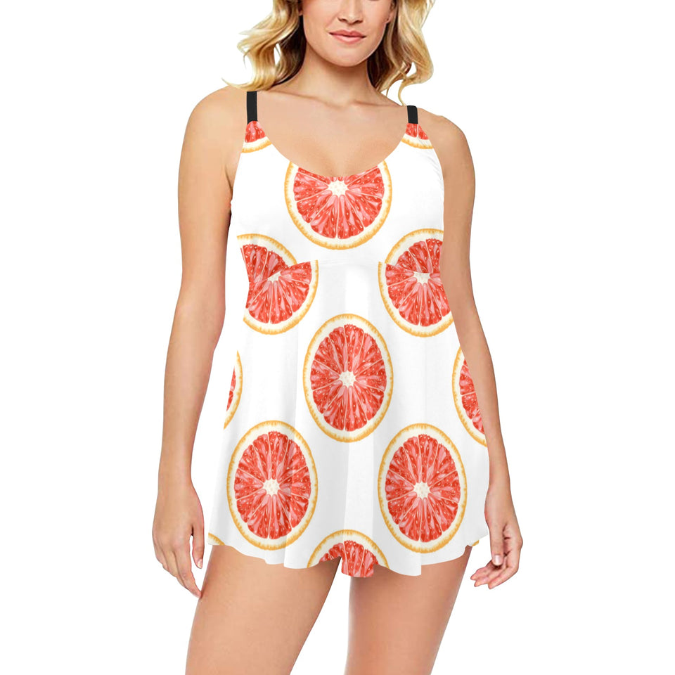 Grapefruit pattern Chest Sexy Pleated Two Piece Swim Dress