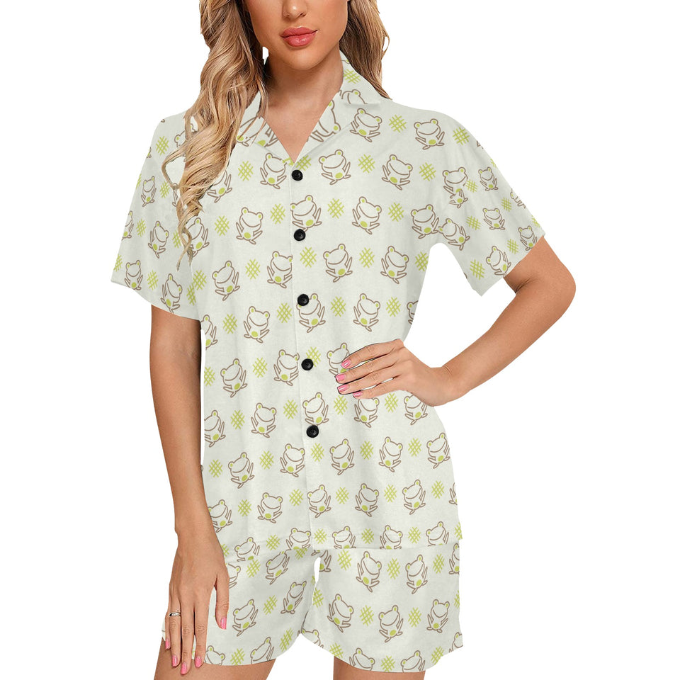Cute cartoon frog baby pattern Women's V-Neck Short Pajama Set