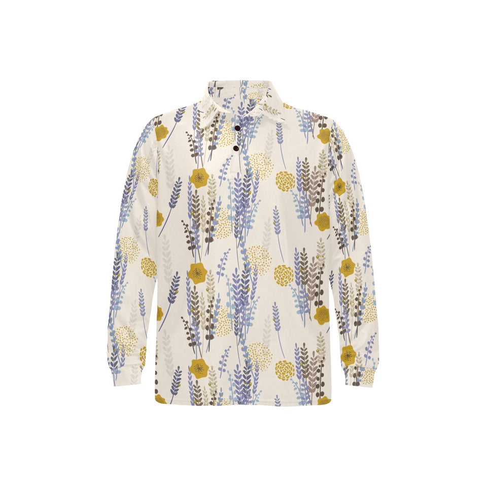 Lavender modern pattern blackground Men's Long Sleeve Polo Shirt